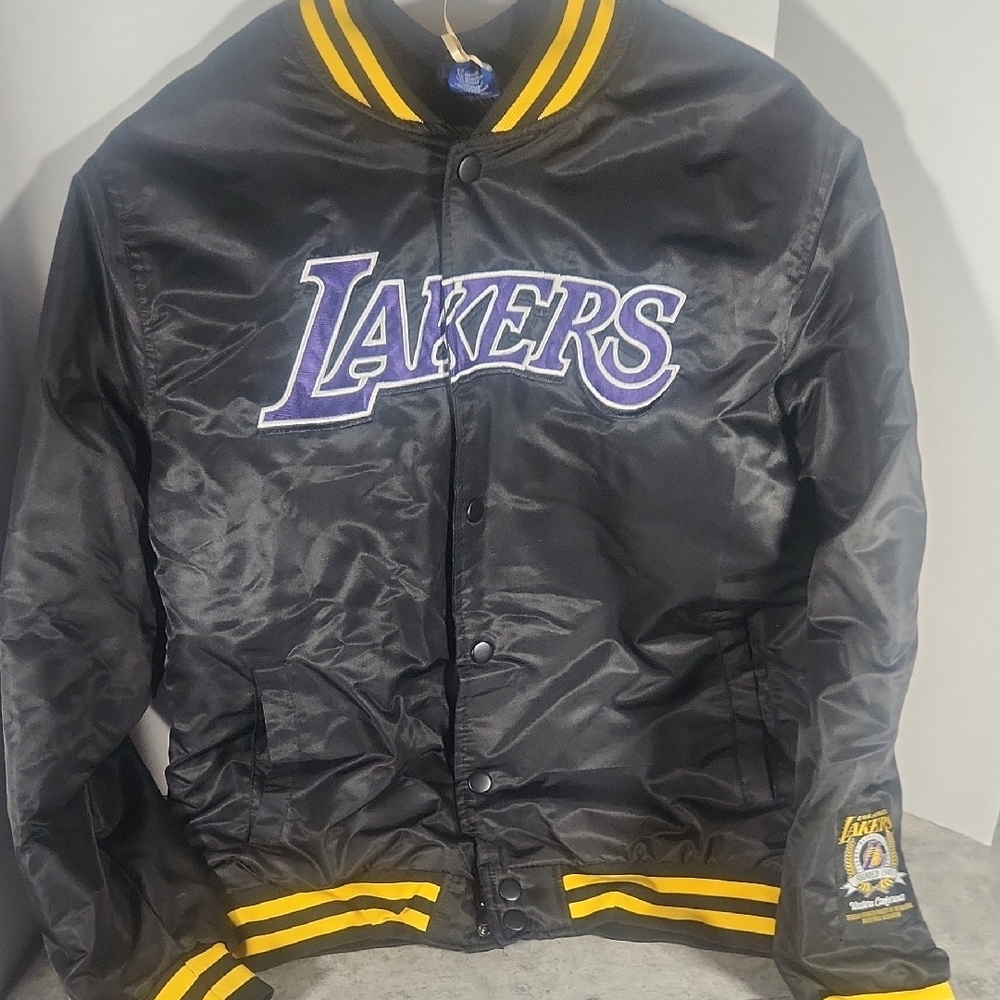 Brand New Lakers Black Satin Jacket with Yellow Accents